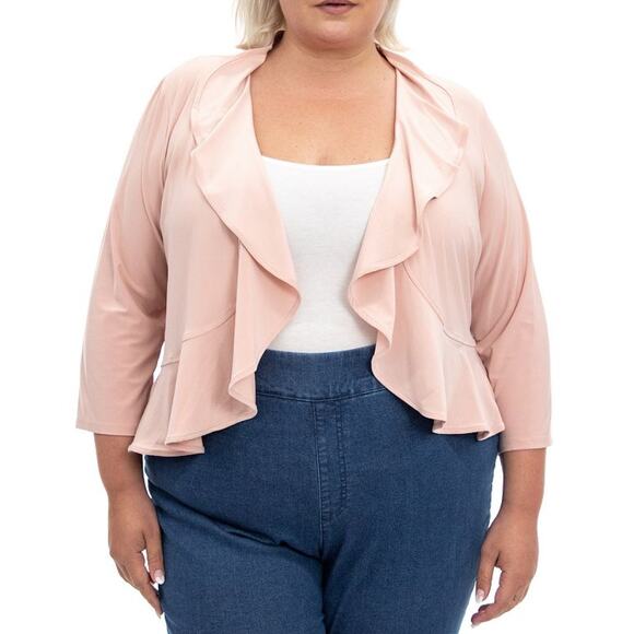 NWT Nina Leonard Miracle Matte Jersey Bolero 2X Plus Blush Ruffle Open Front - Picture 1 of 9